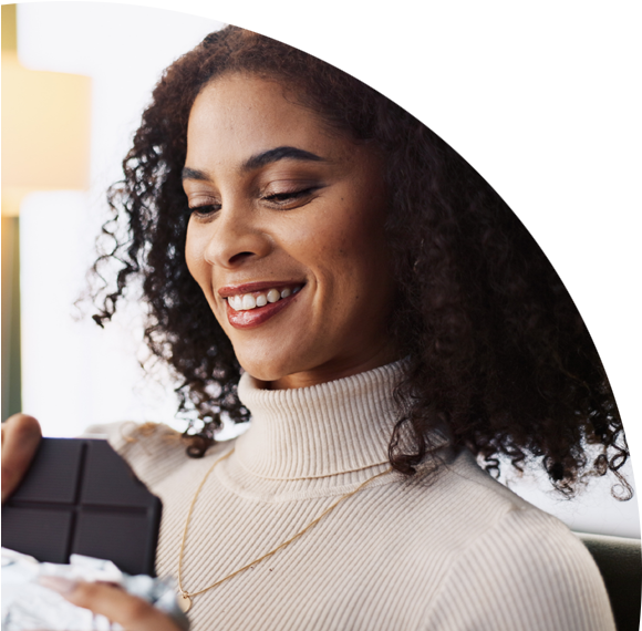 Happy customer with her purchase