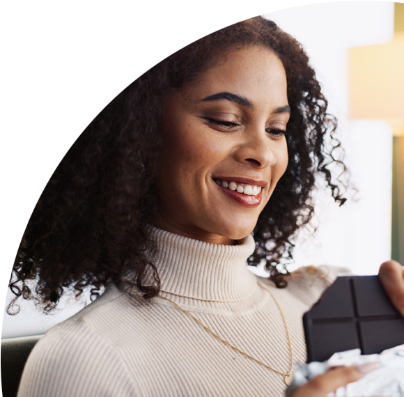 Happy customer with her purchase