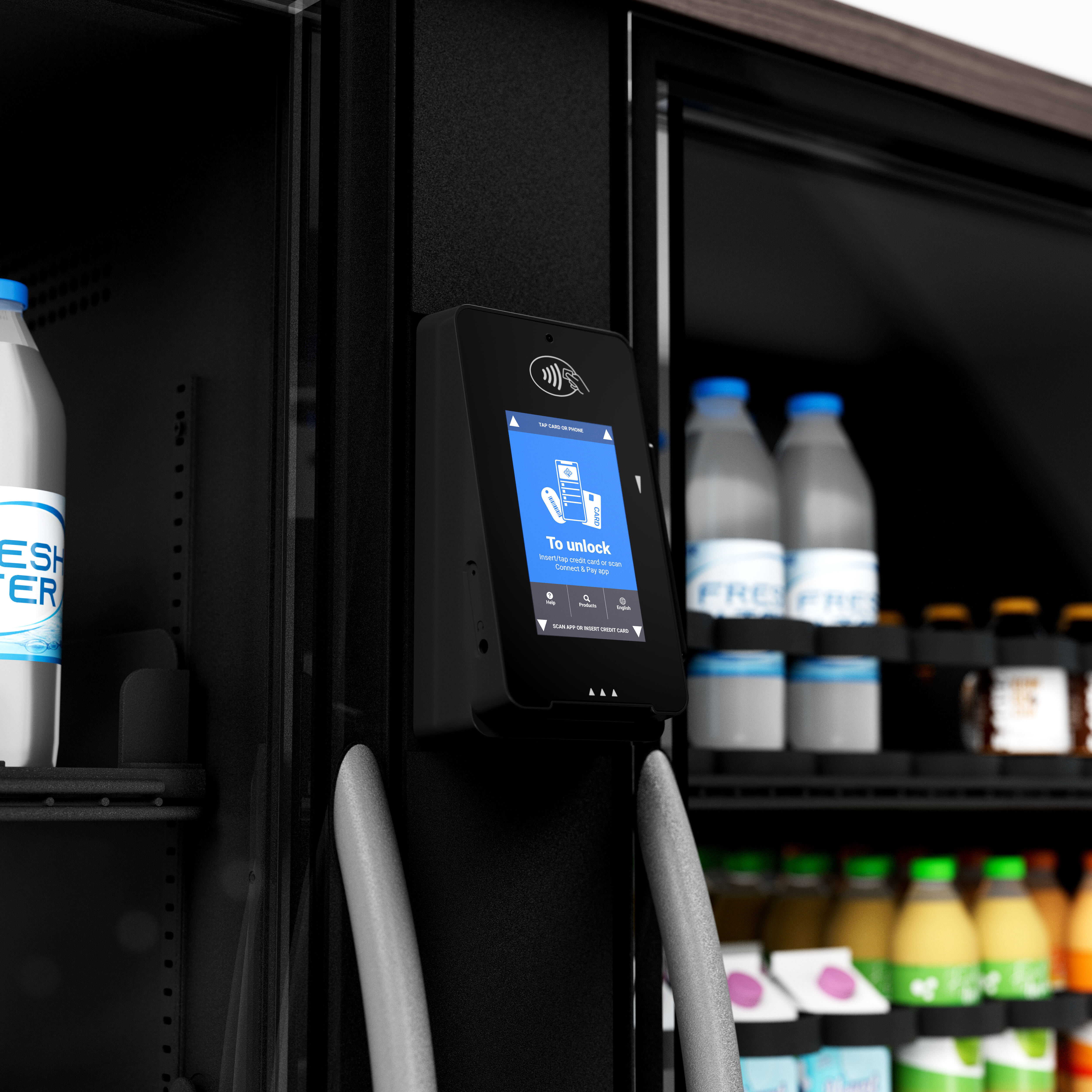 Smart Cabinet payment terminal — tap to unlock