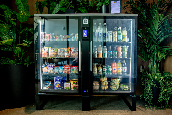 Stocked Smart Cabinet in a lobby with plants